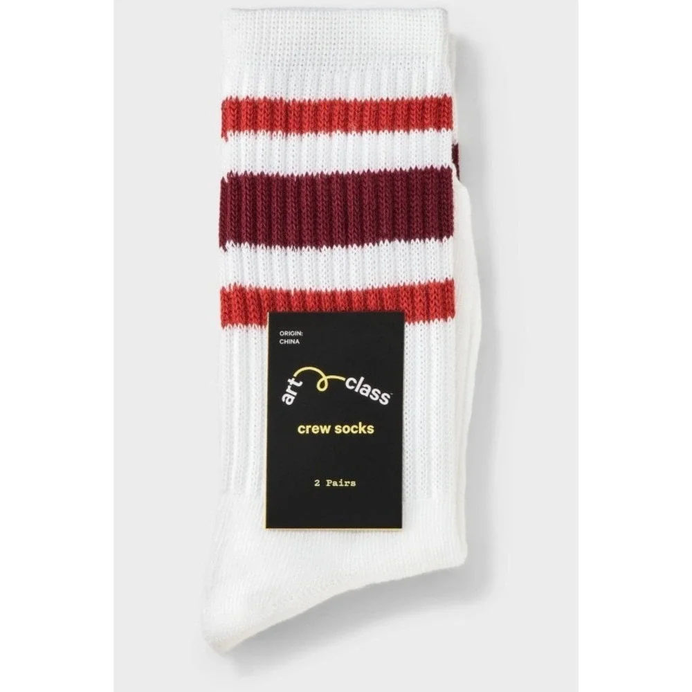 Art Class Girls 2 Pair striped Crew Socks Size S shoe size M 9-2.5